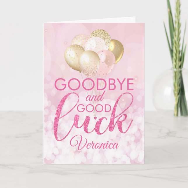 Glamourous Pink Goodbye And Good Luck Card (Front)