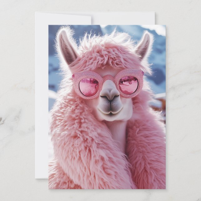 Glamourous Pink Llama - Winter Fashion Icon Invitation (Front)