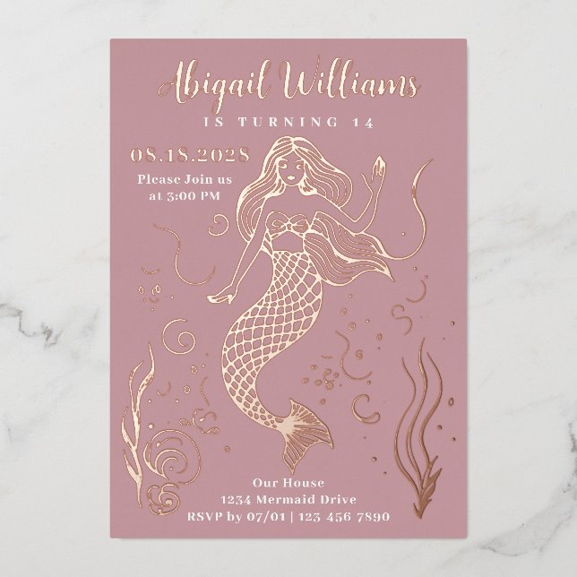 Glamourous Pink Mermaid Under the Sea Birthday (Front)