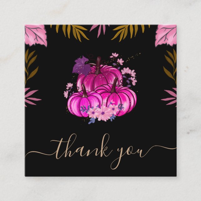 Glamourous Pink Pumpkin Thanksgiving Thank You Cut Square Business Card (Front)