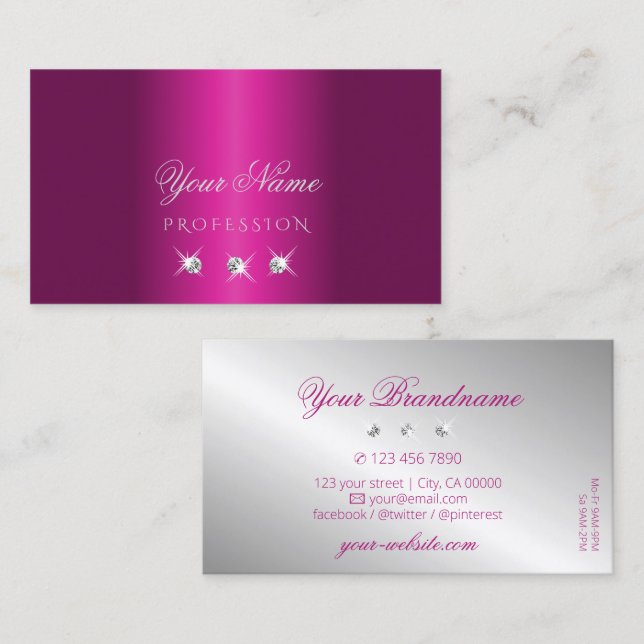 Glamourous Pink Silver Sparkling Diamonds Stylish Business Card (Front/Back)