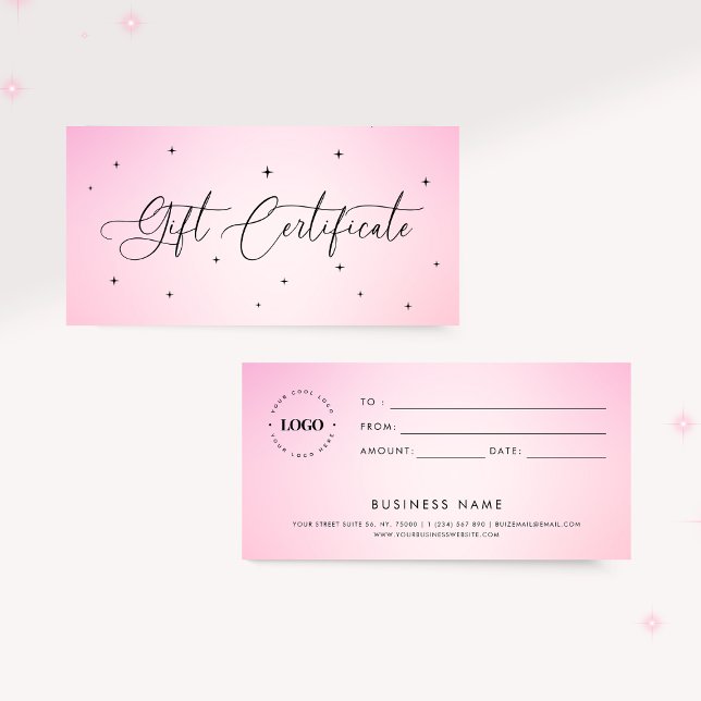 Glamourous Pink Sparkle Business Gift Certificate  (Creator Uploaded)