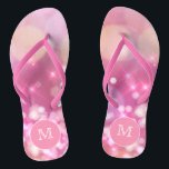 Glamourous pink sparkles Monogram Flip Flops<br><div class="desc">NewParkLane - Get ready for summer with these monogrammed flip flops, with a pink shimmery, sparkling background, and a hot pink frame for your monogram. Cute design for any girl who loves glamour! Easy to customise in Zazzle with your own text for a personalised design. All text style, colours, sizes...</div>