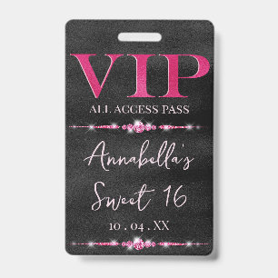 Glamourous Pink VIP on Black ID Badge