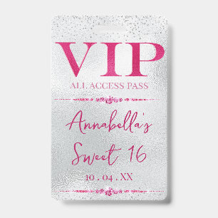 Glamourous Pink VIP on Silver ID Badge