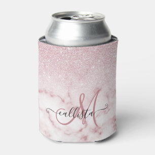 Glamourous Pink White Glitter Marble Gradient Ombr Can Cooler