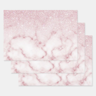 Glamourous Pink White Glitter Marble Gradient Ombr Wrapping Paper Sheet