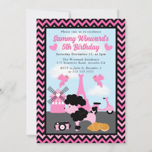 Glamourous Poodle Dog in Paris Kids Birthday Invitation