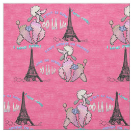 Glamourous Poodle in Paris on Strawberry Pink Fabric
