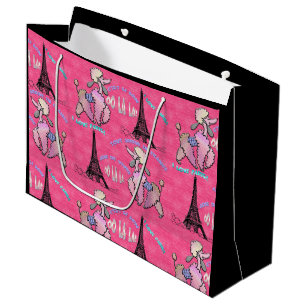 Glamourous Poodle in Paris on Strawberry Pink Large Gift Bag