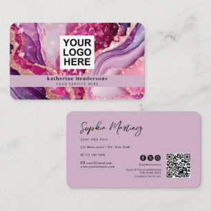 Glamourous purple agate & QR Code Logo Business Card