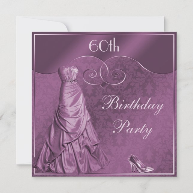 Glamourous Purple Ball Gown 60th Birthday Party Invitation (Front)