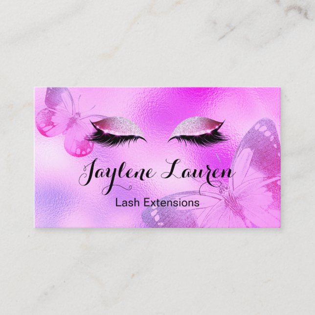 Glamourous Purple Butterfly Lashes Business Card (Front)