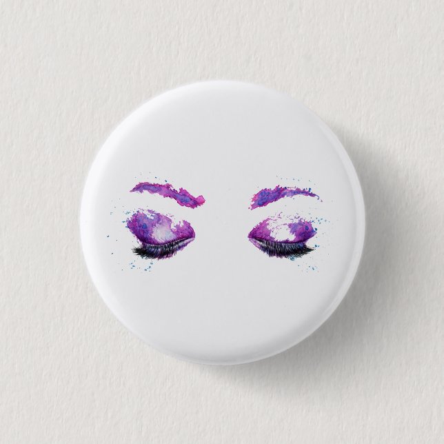 Glamourous Purple Eyes & Brows Watercolor 3 Cm Round Badge (Front)