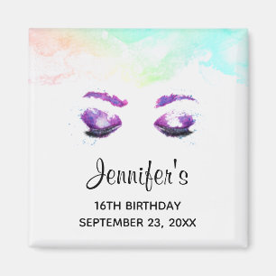 Glamourous Purple Eyes & Brows Watercolor Birthday Magnet