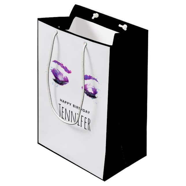 Glamourous Purple Eyes & Brows Watercolor Birthday Medium Gift Bag (Front Angled)