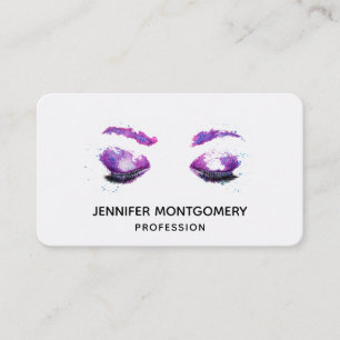Glamourous Purple Eyes & Brows Watercolor Business Card