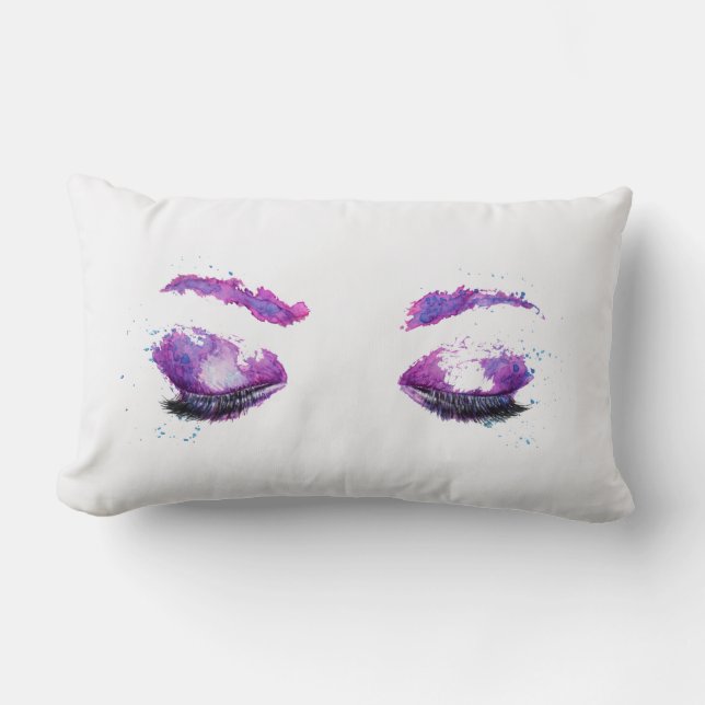 Glamourous Purple Eyes & Brows Watercolor Lumbar Cushion (Front)