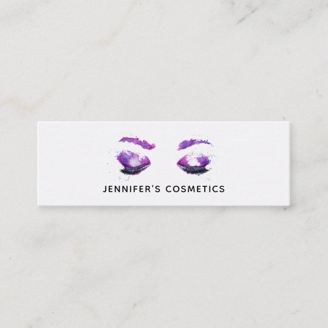 Glamourous Purple Eyes & Brows Watercolor  Mini Business Card (Front)