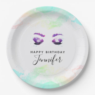 Glamourous Purple Eyes & Brows Watercolor Paper Plate