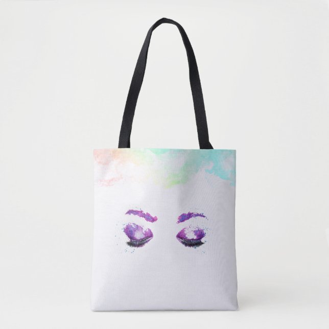 Glamourous Purple Eyes & Brows Watercolor Tote Bag (Front)