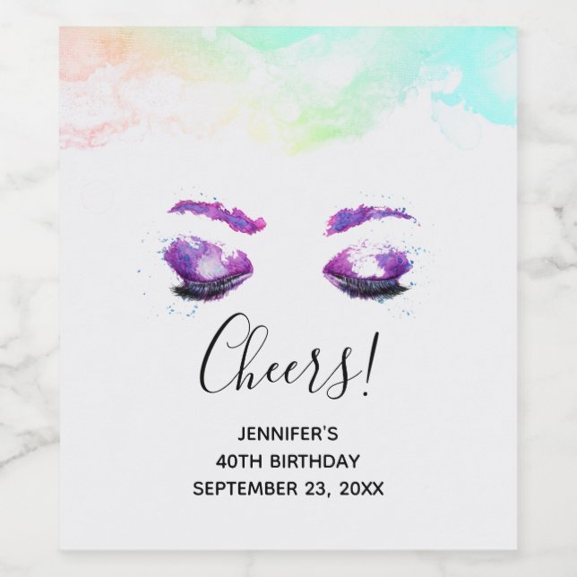 Glamourous Purple Eyes & Brows Watercolor Wine Label (Single Label)