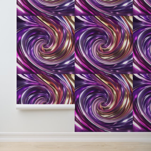 Glamourous Purple Gold Disco Swirl Peel and Stick Wallpaper (Application)