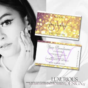 Glamourous Purple Gold Glitter Stars Initials Whit Business Card