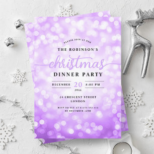 Glamourous Purple Lights Christmas Dinner Party  Invitation