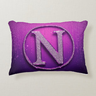 Glamourous Purple N Monogram Diamond Glitter Circl Decorative Cushion