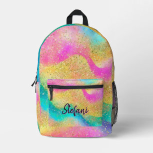 Glamourous Rainbow Alcohol Ink Splash Monogram Printed Backpack