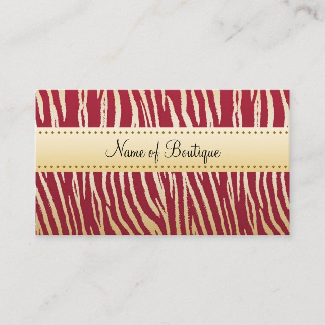 Glamourous Red and Gold Tiger Stripes Boutique Business Card (Front)