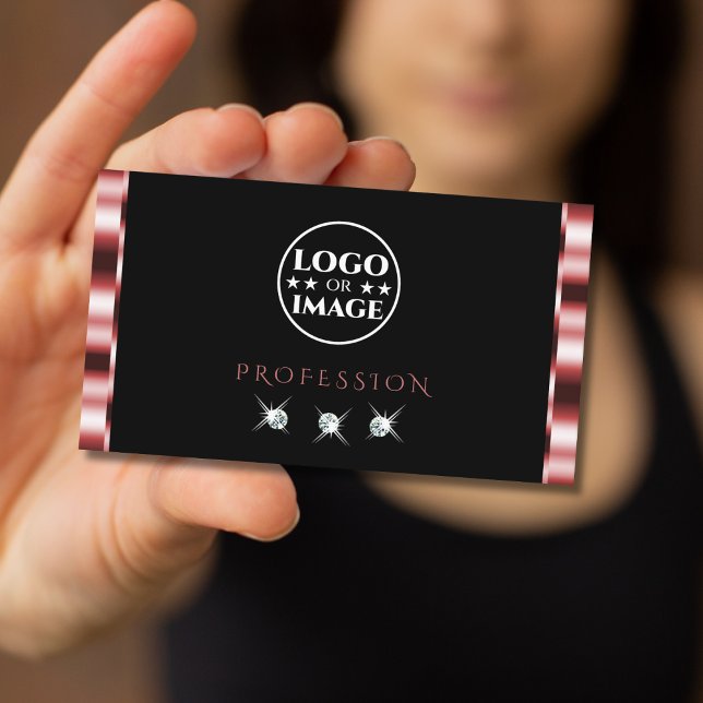 Glamourous Red Black Sparkling Diamonds with Logo Business Card (Creator Uploaded)