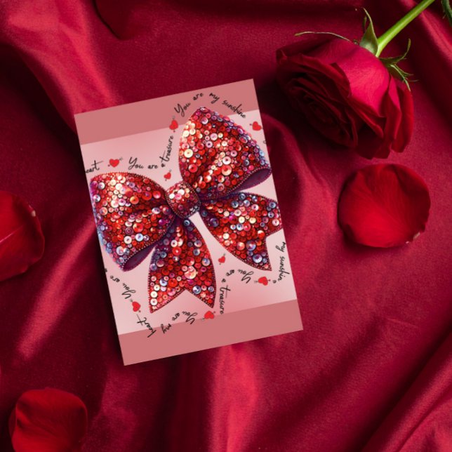 Glamourous Red Sequin Bow Valentine Holiday Card (Creator Uploaded)