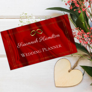 Glamourous Red Silk and Gold Rings Wedding Planner Business Card