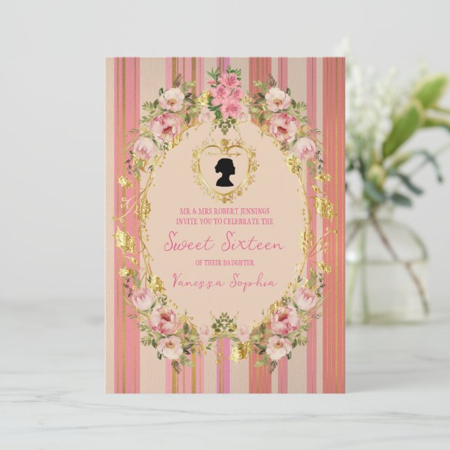 Glamourous Regency Era Sweet Sixteen Invitation (Standing Front)