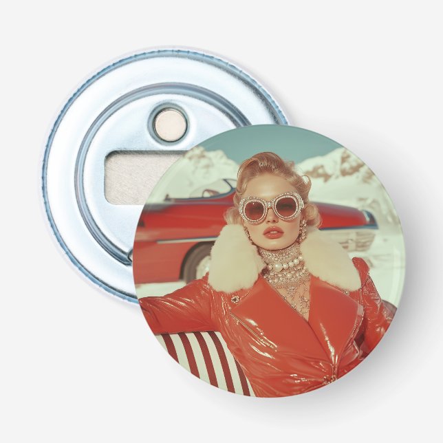 Glamourous Retro Winter Style in Alpine Setting Bottle Opener (Front)
