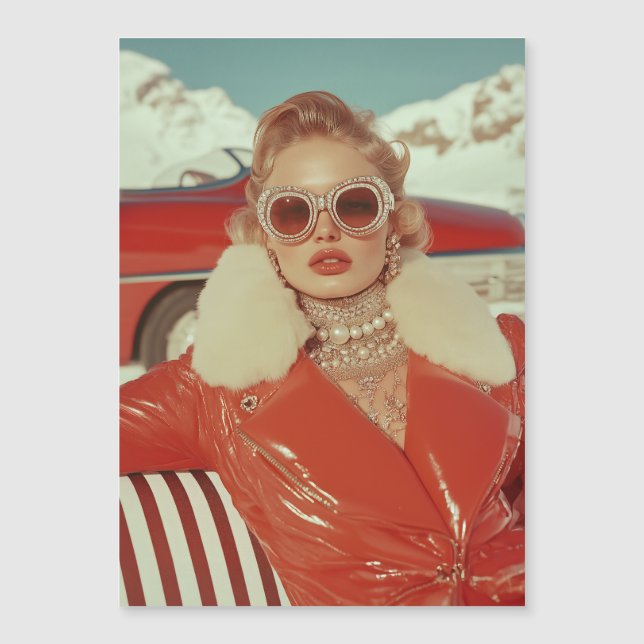 Glamourous Retro Winter Style in Alpine Setting Magnetic Invitation (Front)