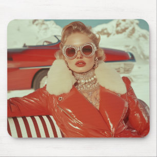 Glamourous Retro Winter Style in Alpine Setting Mouse Pad