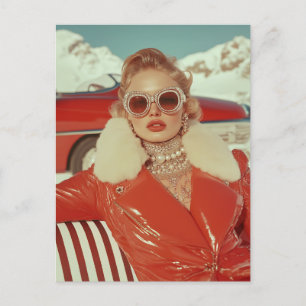 Glamourous Retro Winter Style in Alpine Setting Postcard