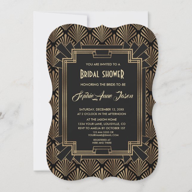 Glamourous Roaring 20's Great Gatsby Bridal Shower Invitation (Front)