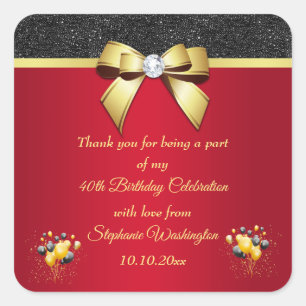 Glamourous, Romantic Elegance Birthday Thank You Square Sticker