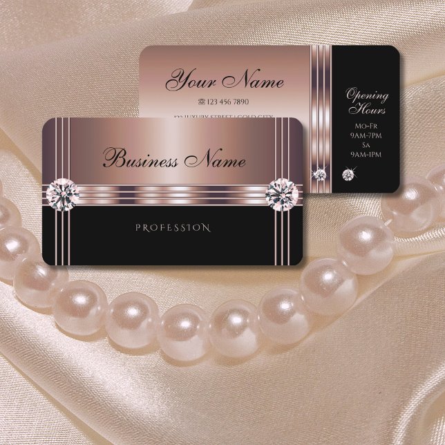 Glamourous Rose Gold and Black with Faux Diamonds Business Card (Creator Uploaded)