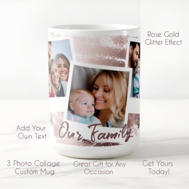 Glamourous Rose Gold and White 3 Picture Collage Coffee Mug (Creator Uploaded)
