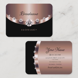 Glamourous Rose Gold Black Jewels Faux Rhinestones Business Card