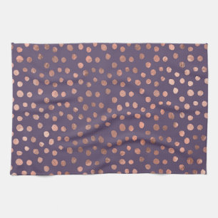 Glamourous Rose Gold Foil and Lavender Art Dots Tea Towel