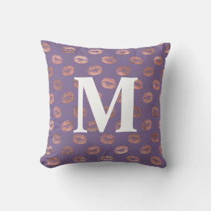 Glamourous Rose Gold Foil and Lavender Lips Cushion