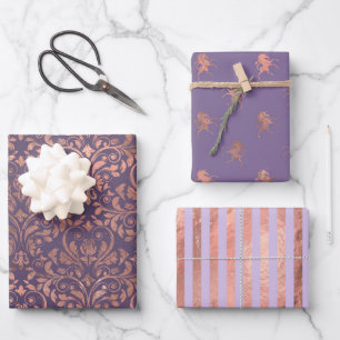 Glamourous Rose Gold Foil and Lavender Patterns Wrapping Paper Sheet