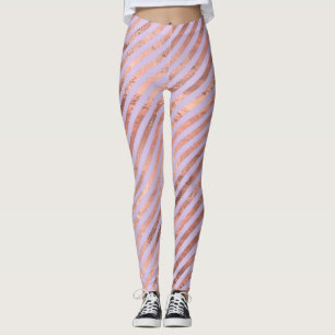 Glamourous Rose Gold Foil and Lavender Stripes Leggings