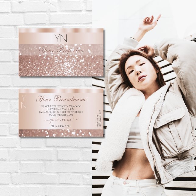 Glamourous Rose Gold Glitter and Monogram Luxuriou Business Card (Creator Uploaded)
